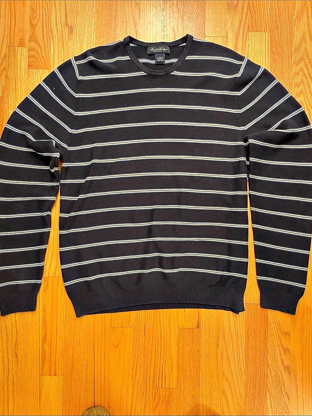 Brook Brothers Striped Crewneck Sweater in Black & Blue Size Medium